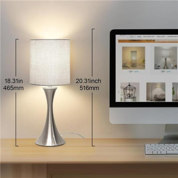 touch control dimmable table lamp with grey shade for bedroom living room office - Picture 2 of 7